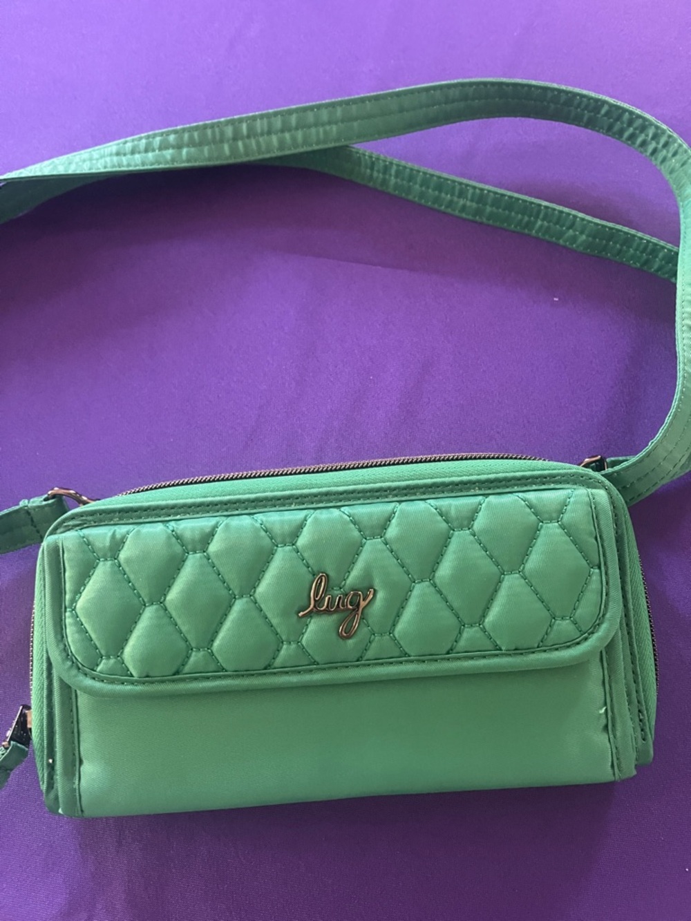 Lug Quilted Kelly Green Crossbody Bag/wallet with  Logo